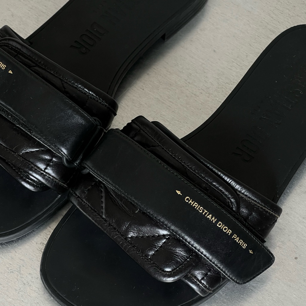 Christian Dior D-Way Black Leather Slide Sandals Size 36 Eu / Us 6
